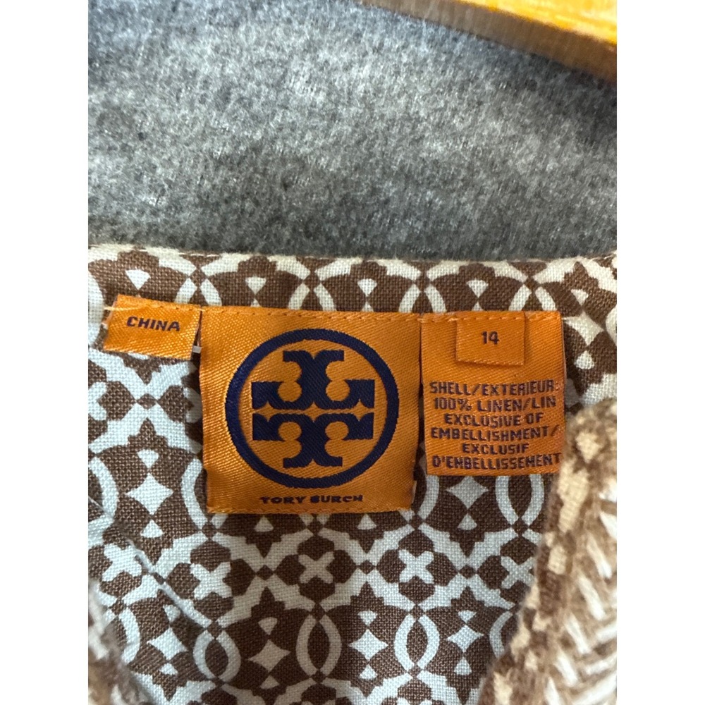 Tory Burch Linen Mirror Embellished Festive‎ Tunic Top Size 14 Boho Chic Luxury - Picture 3 of 12